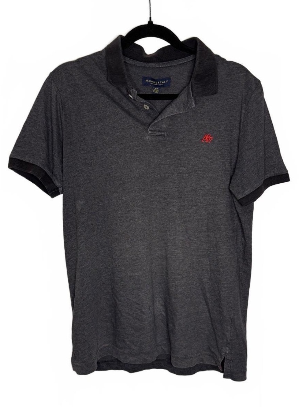 Aeropostale Men's Medium Gray Polo Shirt with Red Logo Size Medium